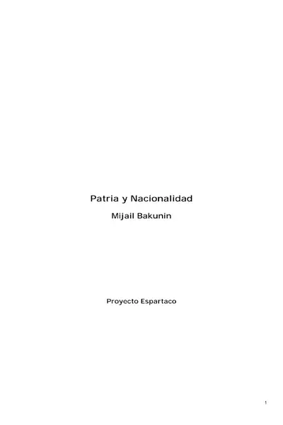 Portada del libro: Bakunin, Mijail Patria Y Nacionalidad
