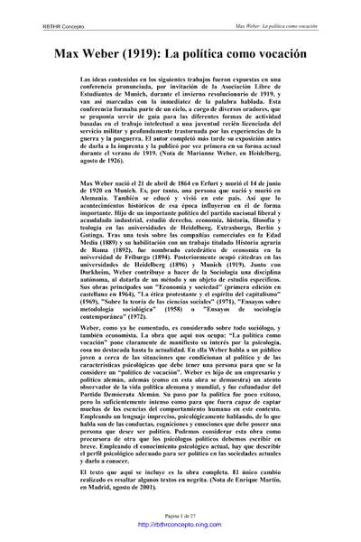 Portada del libro: La Poltica Como Vocacion M Weber
