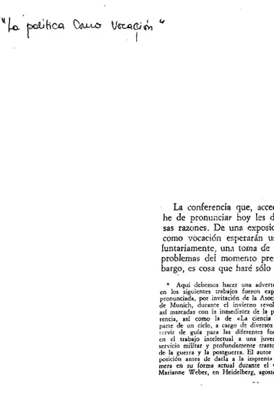 Portada del libro: 270142701 Weber Max La Politica Como Vocacion