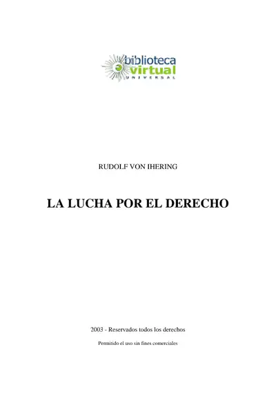 Portada del libro: La Lucha Por El Derecho Rudolf Von Ihering