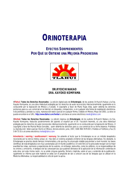 Portada del libro: 𖡄 Orinoterapia Efectos Sorprendentes Dr Ryoichi Nakao