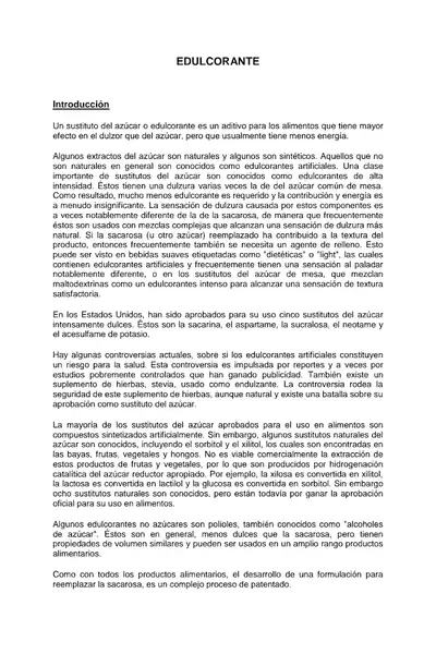 Portada del libro: Endulzante Artificial Documento De RevisióN