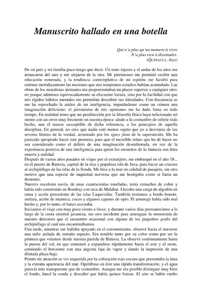 Portada del libro: Manuscrito Hallado En Una Botella