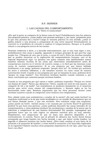 Portada del libro: Skinner, B F Las Causas Del Comportamiento