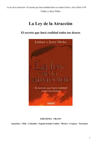 Portada del libro: La Ley De La AtraccióN Esther Y Jerry Hicks