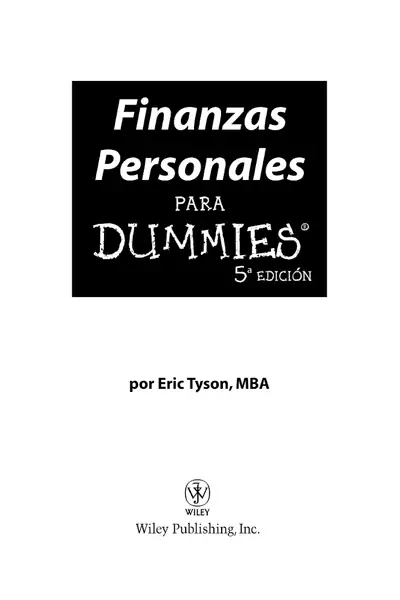 Portada del libro: Finanzas Personales Para Dummies Eric Tyson