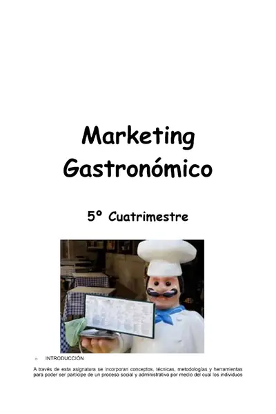 Portada del libro: Marketing Gastronomico