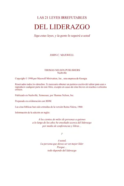 Portada del libro: Las 21 Leyes Irrefutables Del Liderazgo Johncmaxwell