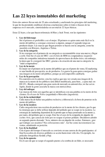Portada del libro: Las 22 Leyes Inmutables De Marketing