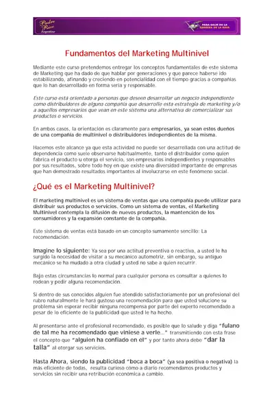 Portada del libro: Fundamentos Del Marketing Multinivel Otros