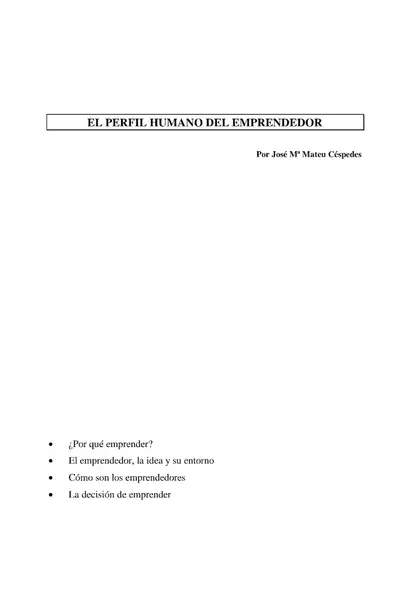 Portada del libro: El Perfil Humano Del Emprendedor Jose Malcu