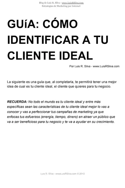 Portada del libro: Como Identificar A Tu Cliente Ideal Luis Silva