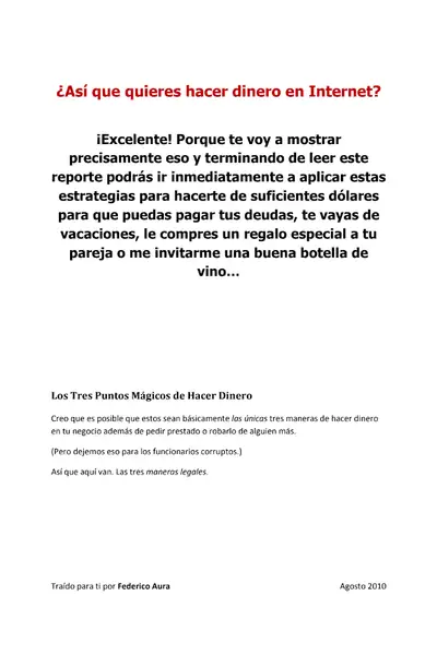 Portada del libro: Asi Que Quieres Hacer Dinero En Internet Federico Aura