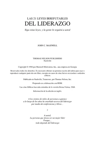 Portada del libro: 21 Leyes Irrefutables De Liderazgo John Maxwell