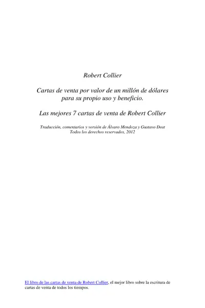 Portada del libro: 7 Mejores Cartas De Venta De Robert Collier Robert Collier