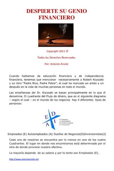 Portada del libro: Despierte Su Genio Financiero Antonio Arzola