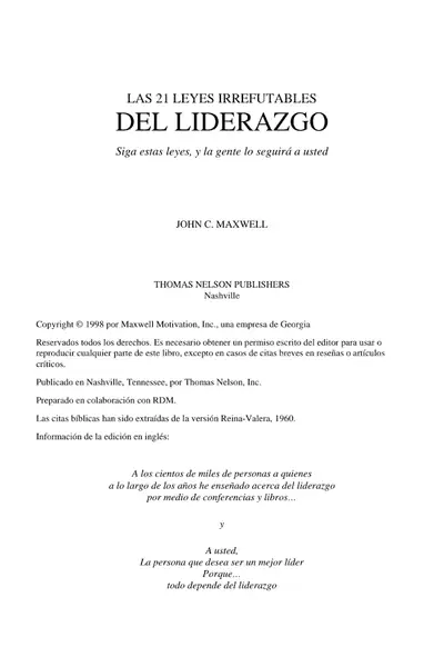 Portada del libro: Las 21 Leyes Irrefutables De Liderazgo John Maxwell