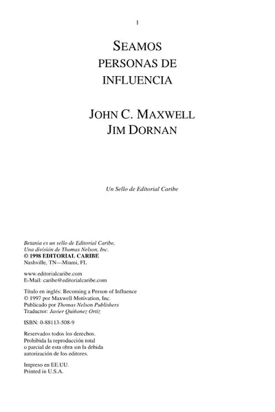 Portada del libro: Seamos Personas De Influencia John Maxwell