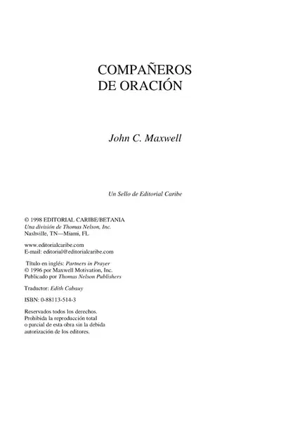 Portada del libro: CompañEros De Oracion John Maxwell