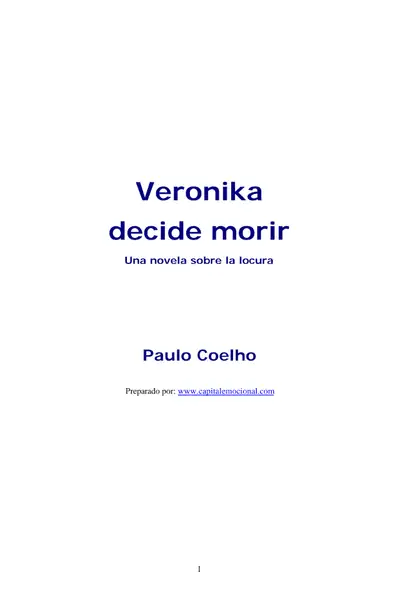 Portada del libro: Veronika Decide Morir P Coehlo