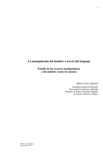 Portada del libro: 08 Manipulacion A Traves Del Lenguaje Alfonso Lopez Quintas