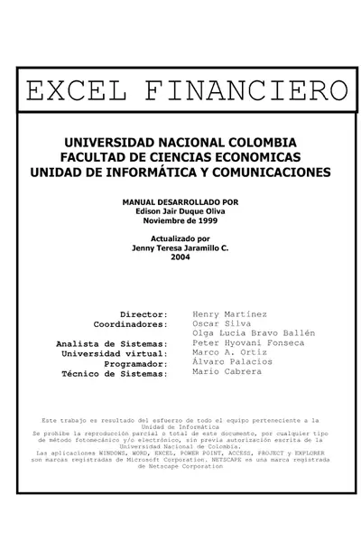 Portada del libro: Manual Excel Financiero