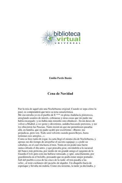 Portada del libro: Cena De Navidad Emilia Pardo BazáN