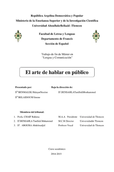 Portada del libro: El Arte De Hablar En Publico Benmalek Nesrine