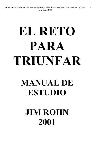 Portada del libro: Reto Del Triunfo Jim Rohn