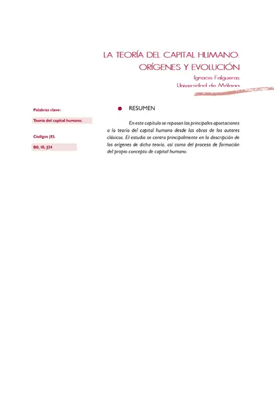 Portada del libro: La TeoríA Del Capital Humano