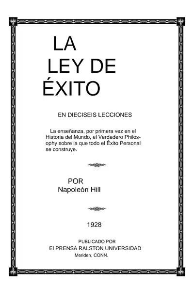 Portada del libro: La Ley Del Exito Napoleon Hill