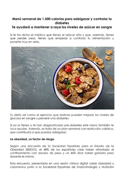 Portada del libro: Menú Semanal Controlar La Diabetes