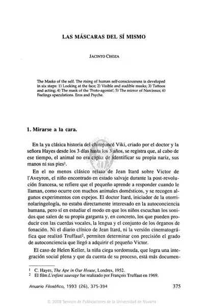Portada del libro: 9 Las MáScaras Del Sí Mismo, Jacinto Choza