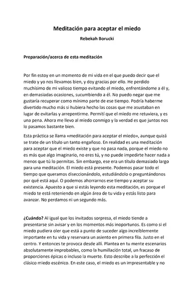 Portada del libro: MeditacióN Para Aceptar El Miedo Rebekah Borucki