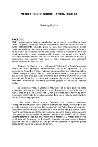 Portada del libro: Hodson Geoffrey Meditaciones Sobre La Vida Oculta