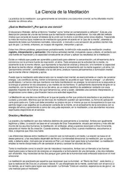 Portada del libro: La Ciencia De La Meditacion