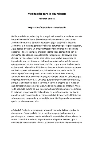 Portada del libro: MeditacióN Para La Abundancia Rebekah Borucki