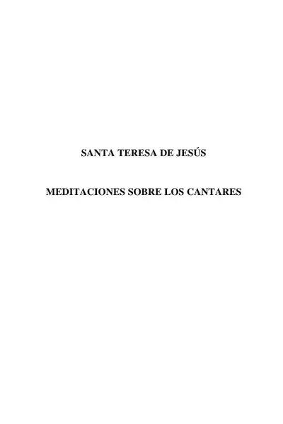 Portada del libro: De Jesus, Santa Teresa Meditaciones Sobre Los Cantares