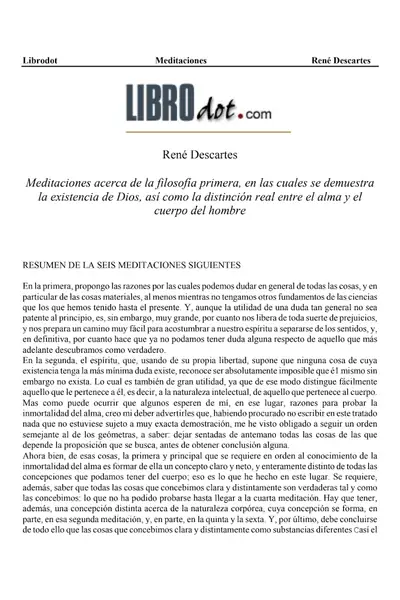 Portada del libro: Descartes, Rene Meditaciones
