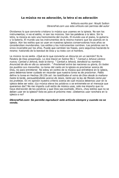 Portada del libro: La Musica No Es Adoracion, La Letra Si