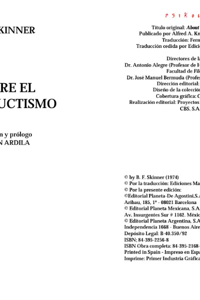 Portada del libro: Sobre El Conductismo Skinner