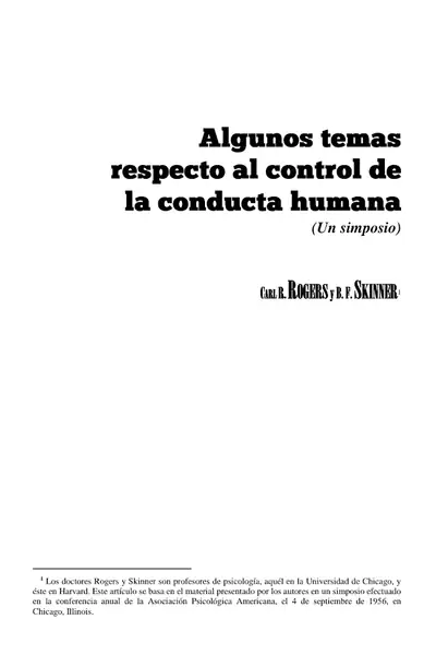 Portada del libro: Skinner & Rogers Respecto Al Control De La Conducta Humana