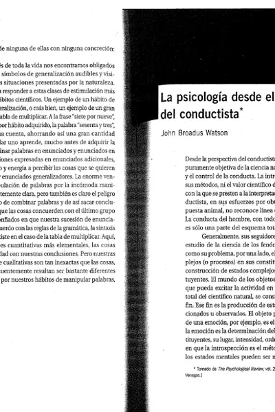 Portada del libro: Watson%2c J La PsicologíA Desde El Punto De Vista Del Conductista 1