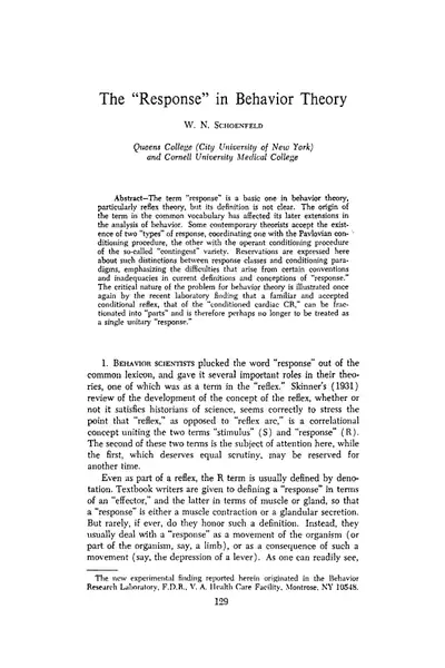 Portada del libro: The Response In Behavior Theory Schoenfeld