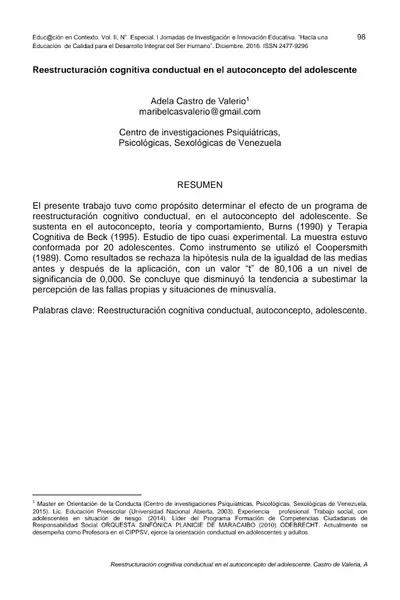 Portada del libro: 5 Dialnet Reestructuracioncognitivaconductualenelautoconcept 6296679
