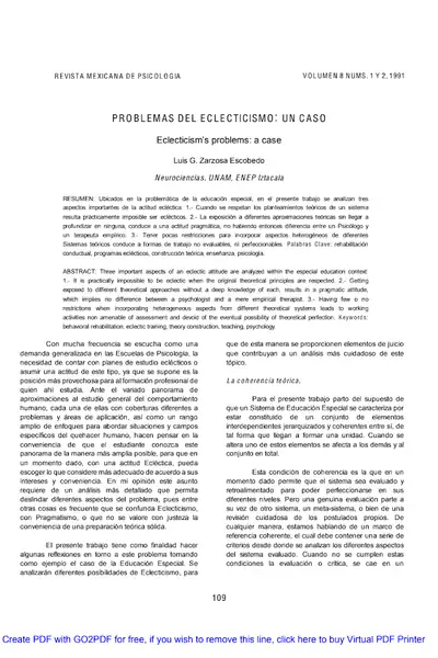 Portada del libro: Zarzosa Problemas De Eclecticismo