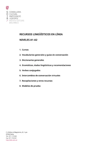 Portada del libro: Recursos Linguistics En Linia A1 A2 Es