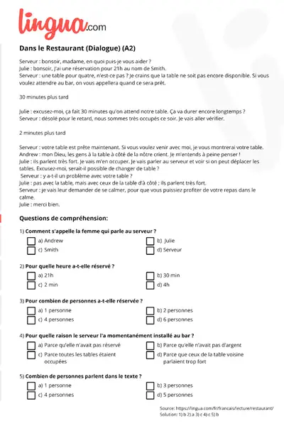 Portada del libro: Francais Texte Restaurant
