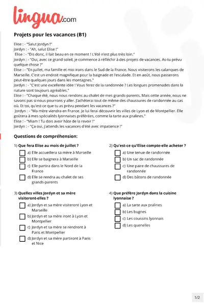 Portada del libro: Francais Texte Projets Pour Les Vacances