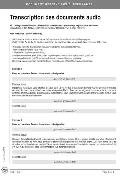 Portada del libro: Transcription Audio Examen A1 Adulte Delf